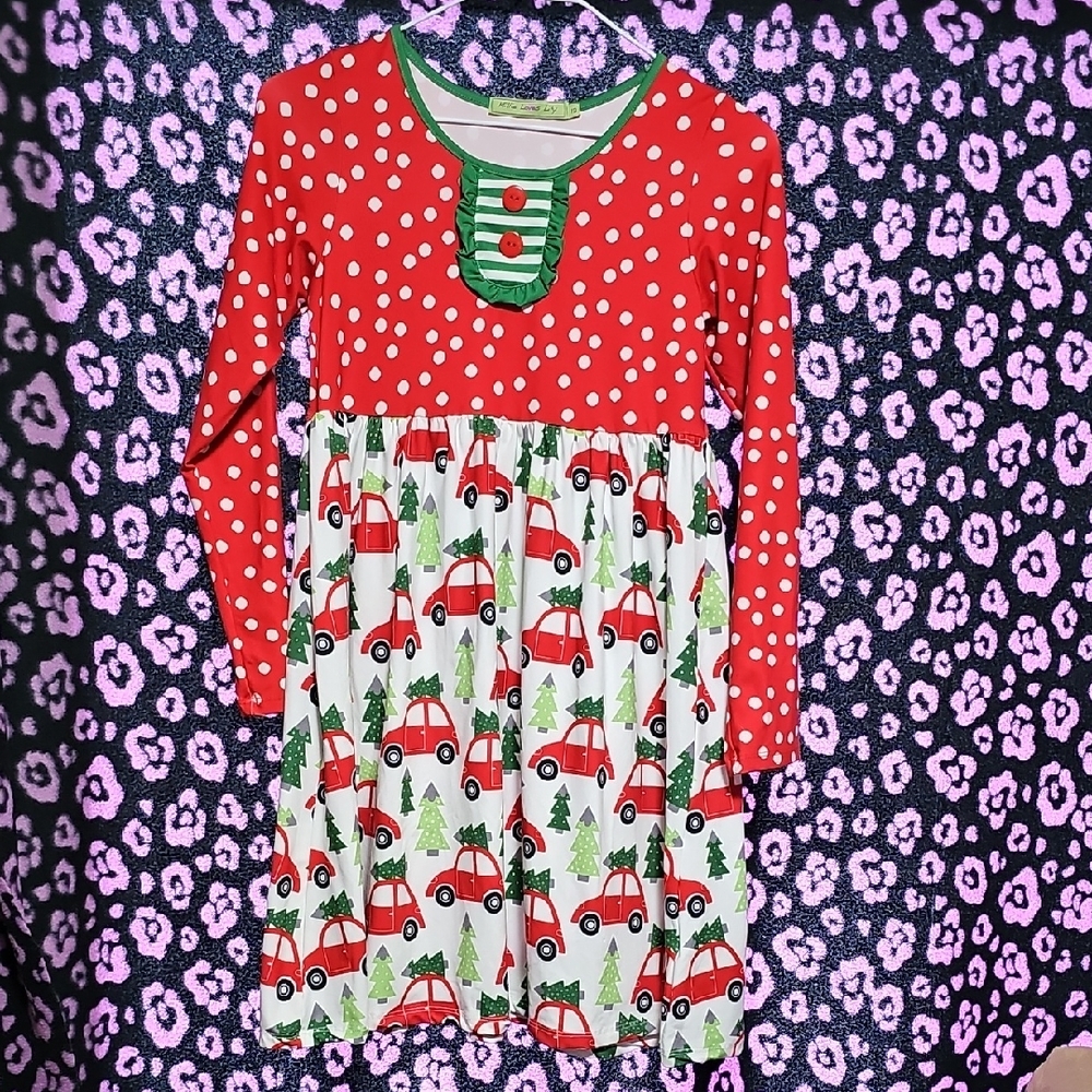 Polka Dot and Car Print Kids Casual Dress